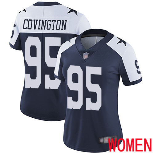 Women Dallas Cowboys Limited Navy Blue Christian Covington Alternate #95 Vapor Untouchable Throwback NFL Jersey